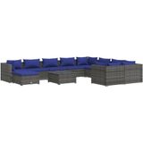 vidaXL 11-delige Loungeset met kussens poly rattan grijs