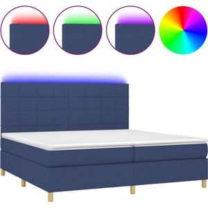 VidaXL Boxspring met Matras en LED Stof Blauw 200x200 cm