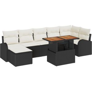 vidaXL 8-delige tuin eettafelset met kussens zwart poly rattan acacia