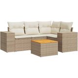 vidaXL - 5-delige - Loungeset - met - kussens - poly - rattan - beige