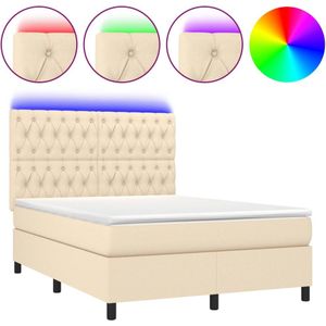 vidaXL Boxspring met matras en LED stof crèmekleurig 140x200 cm