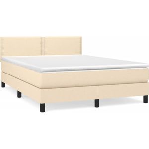 vidaXL Boxspring met matras stof crèmekleurig 140x190 cm