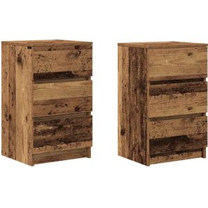 vidaXL Nachtkastjes met 3 lades 2 st 39x35x65 cm oud hout