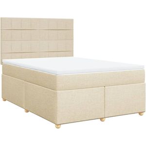 vidaXL Boxspring met matras stof crèmekleurig 160x200 cm