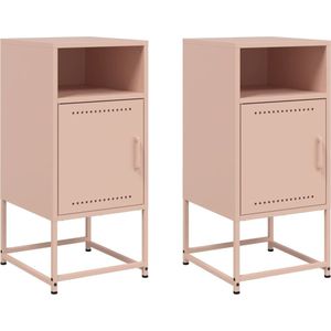 vidaXL - Nachtkastjes - 2 - st - 36x39x78 - cm - staal - roze