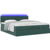 vidaXL Ottoman bed met matras en LED's 160x200cm fluweel donkergroen