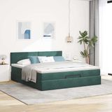 vidaXL Ottoman bed met matras en LED's 160x200cm fluweel donkergroen
