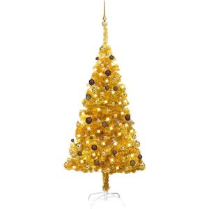 vidaXL Kunstkerstboom met verlichting en kerstballen 150 cm PET goud