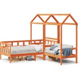 vidaXL Kinderbedset met huisje massief grenenhout wasbruin 90x200 cm