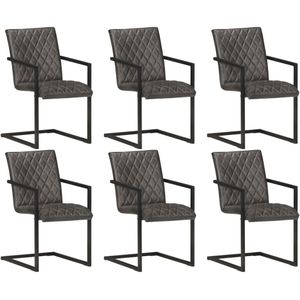 VidaXL Eetkamerstoelen 6 st. Echt Leer Grijs