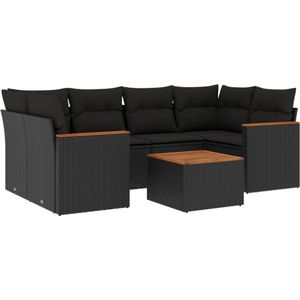 vidaXL - 7-delige - Loungeset - met - kussens - poly - rattan - zwart