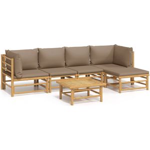 VidaXL Loungeset 6-delig met Kussens Bamboe Taupe