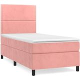 vidaXL Boxspring met matras fluweel roze 90x200 cm