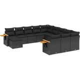 vidaXL 11-delige Loungeset met kussens poly rattan zwart