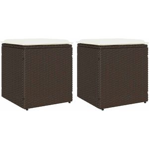 vidaXL Tuinkrukken met kussens 2 st 40x40x43 cm poly rattan bruin