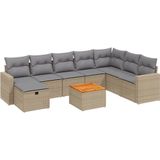 vidaXL - 9-delige - Loungeset - met - kussens - poly - rattan - gemengd - beige