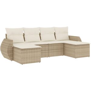 vidaXL 6-delige Loungeset met kussens poly rattan beige