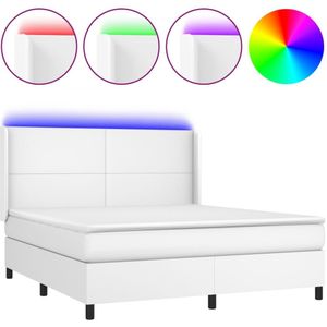 vidaXL Boxspring met matras en LED kunstleer wit 160x200 cm