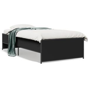 vidaXL Bedframe bewerkt hout en metaal zwart 75x190 cm