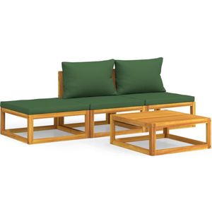 vidaXL 4-delige Loungeset met groene kussens massief hout