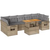 vidaXL 8-delige Loungeset met kussens poly rattan beige