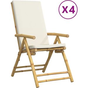 vidaXL Tuinstoelen 4 st inklapbaar met kussens bamboe crèmewit