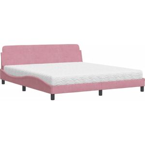 vidaXL Bed met matras fluweel roze 180x200 cm