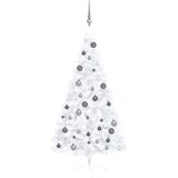 vidaXL Kunstkerstboom met verlichting en kerstballen half 150 cm wit