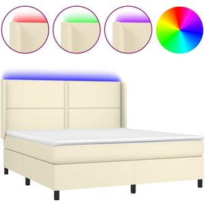 vidaXL Boxspring met matras en LED kunstleer crèmekleurig 160x200 cm