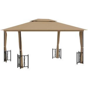 VidaXL Prieel met Zijwanden en Dubbel Dak 3x4 m Taupe