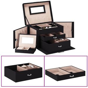 vidaXL Sieradendoosje 3-laags spiegel afsluitbaar 26x18x17,5 cm zwart