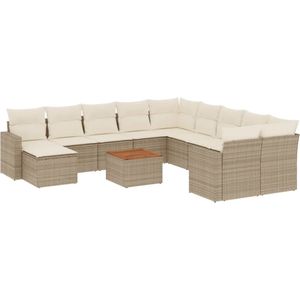 vidaXL 12-delige Loungeset met kussens poly rattan beige