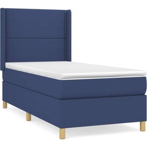 vidaXL Boxspring met matras stof blauw 90x190 cm