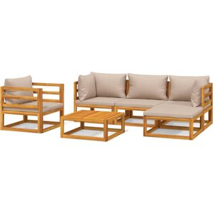 VidaXL Loungeset 6-delig met Kussens Massief Hout Taupe