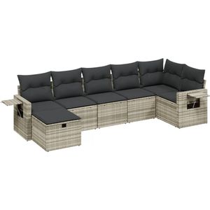 vidaXL 7-delige Loungeset met kussens poly rattan lichtgrijs