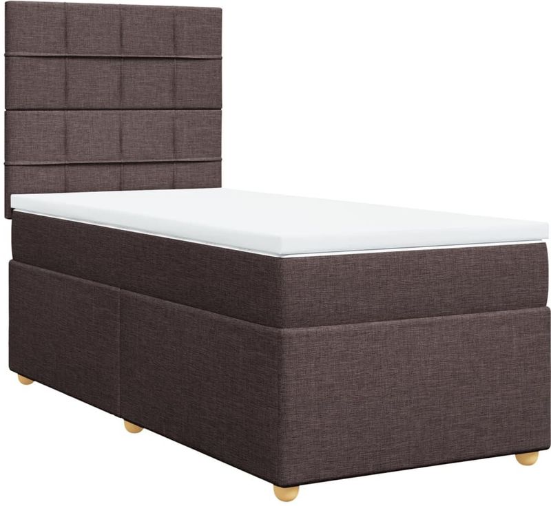 vidaXL Boxspring met matras stof donkerbruin 90x200 cm