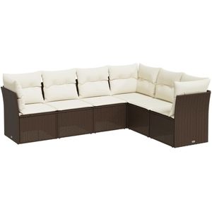 vidaXL 6-delige Loungeset met kussens poly rattan bruin