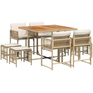 vidaXL 9-delige Tuinset met kussens poly rattan beige