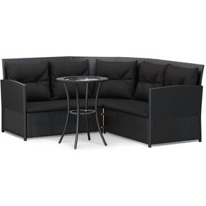 VidaXL 2-delige Loungeset met Kussens L-vormig Poly Rattan Zwart