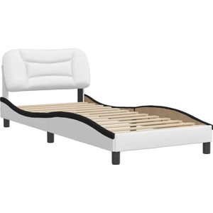 vidaXL Bedframe met hoofdbord kunstleer wit en zwart 90x200 cm