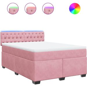 vidaXL Boxspring met matras fluweel roze 140x190 cm