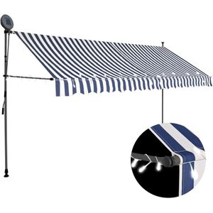 <p>Deze uittrekbare zonwering is ideaal voor gebruik voor het raam, op het terras, op het balkon of in de tuin. De luifel is water- en vuilafstotend en uv- en weerbestendig. Hij is gemaakt van hoogwaardig polyester met een PU-coating. Het sterke stalen frame maakt de luifel stevig en duurzaam.</p>
<p>De makkelijk te reinigen polyester luifel kan verwijderd en gewassen worden. De luifel is uittrekbaar dankzij de handslinger en de hoogte en de hoek kunnen versteld worden. De LED-verlichting werkt op zonne-energie en biedt 's avonds prachtig licht. Hij is eenvoudig te monteren.</p>
<p>Deze luifel is de perfecte keuze voor je buitenruimte en kan handmatig worden bediend.</p>
<ul>
  <li>Kleur: blauw en wit</li>
  <li>Materiaal: stof (100% polyester) met PU-coating en staal</li>
  <li>Breedte: 400 cm</li>
  <li>Maximale uitschuiflengte: 120 cm</li>
  <li>Flexibele installatiehoogte: 200 - 300 cm</li>
  <li>Diameter ondersteunende stang: 15 mm</li>
  <li>Lengte van de handslinger: 125 cm</li>
  <li>Handmatig bediend</li>
  <li>Water- en vuilafstotend</li>
  <li>Inclusief zonnepaneel en LED-strip</li>
  <li>Montage vereist</li>
</ul>