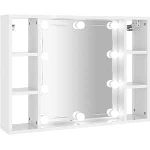 vidaXL Spiegelkast met LED-verlichting 76x15x55 cm hoogglans wit