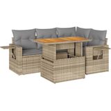 vidaXL 5-delige Loungeset met kussens poly rattan beige
