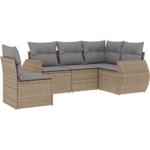 vidaXL 5-delige Loungeset met kussens poly rattan beige