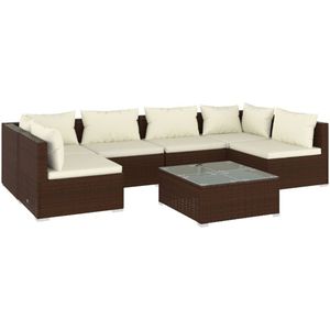 VidaXL 7-delige Loungeset met Kussens - Poly Rattan Bruin