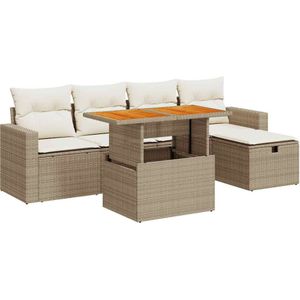 vidaXL 6-delige Loungeset met kussens poly rattan acacia beige