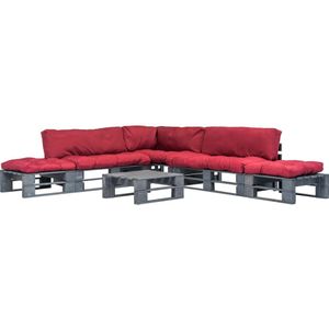 vidaXL 6-delige Loungeset pallet met rode kussens hout