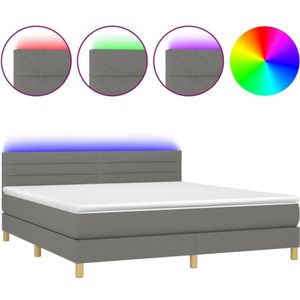 vidaXL Boxspring met matras en LED stof donkergrijs 160x200 cm