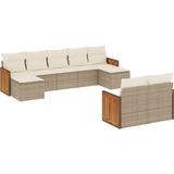 vidaXL - 9-delige - Loungeset - met - kussens - poly - rattan - beige